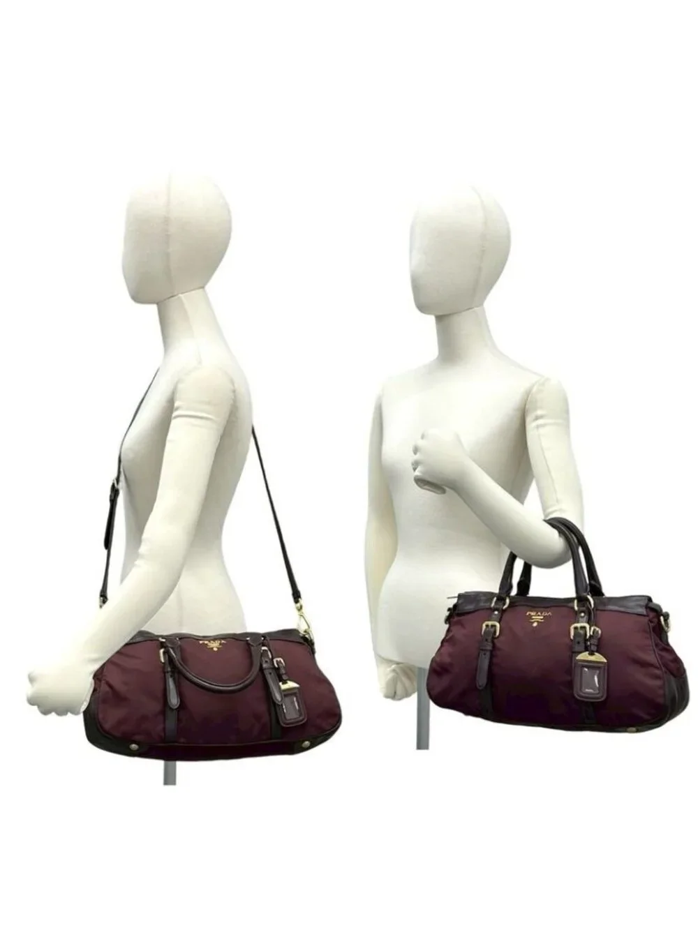 Prada Logo Leather Tessuto 2-Way Shoulder Bag Wine Red - Picture 2 of 10